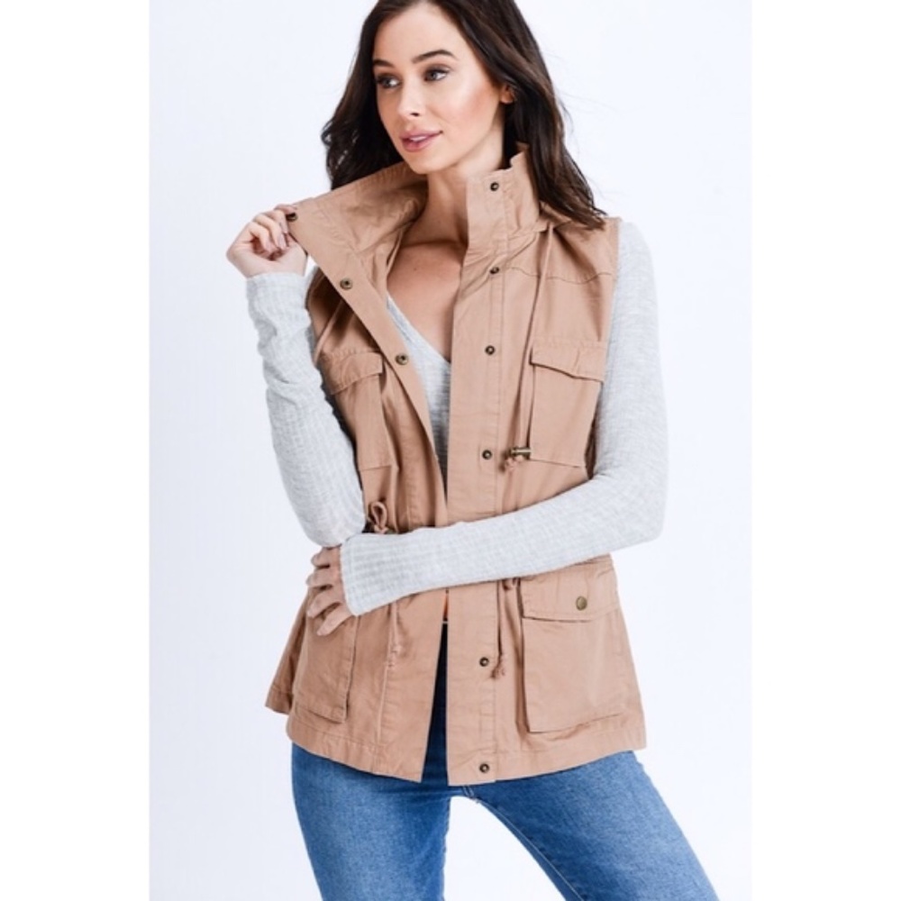 Hooded Utility Anorak Vest Jacket